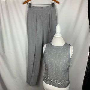 Vintage DBY black and white pant/shirt tiny houndstooth pattern set, 7/8